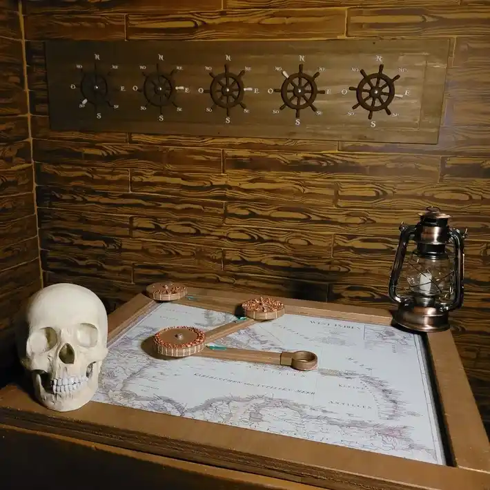 Una calabera encima de una mapa de pirata